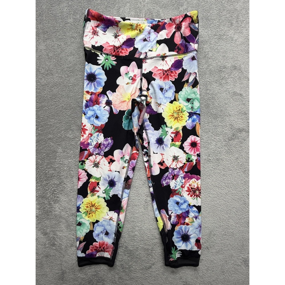 Old Navy Leggings Womens M Multicolor Floral Capri Activewear Go-Dry Stretch